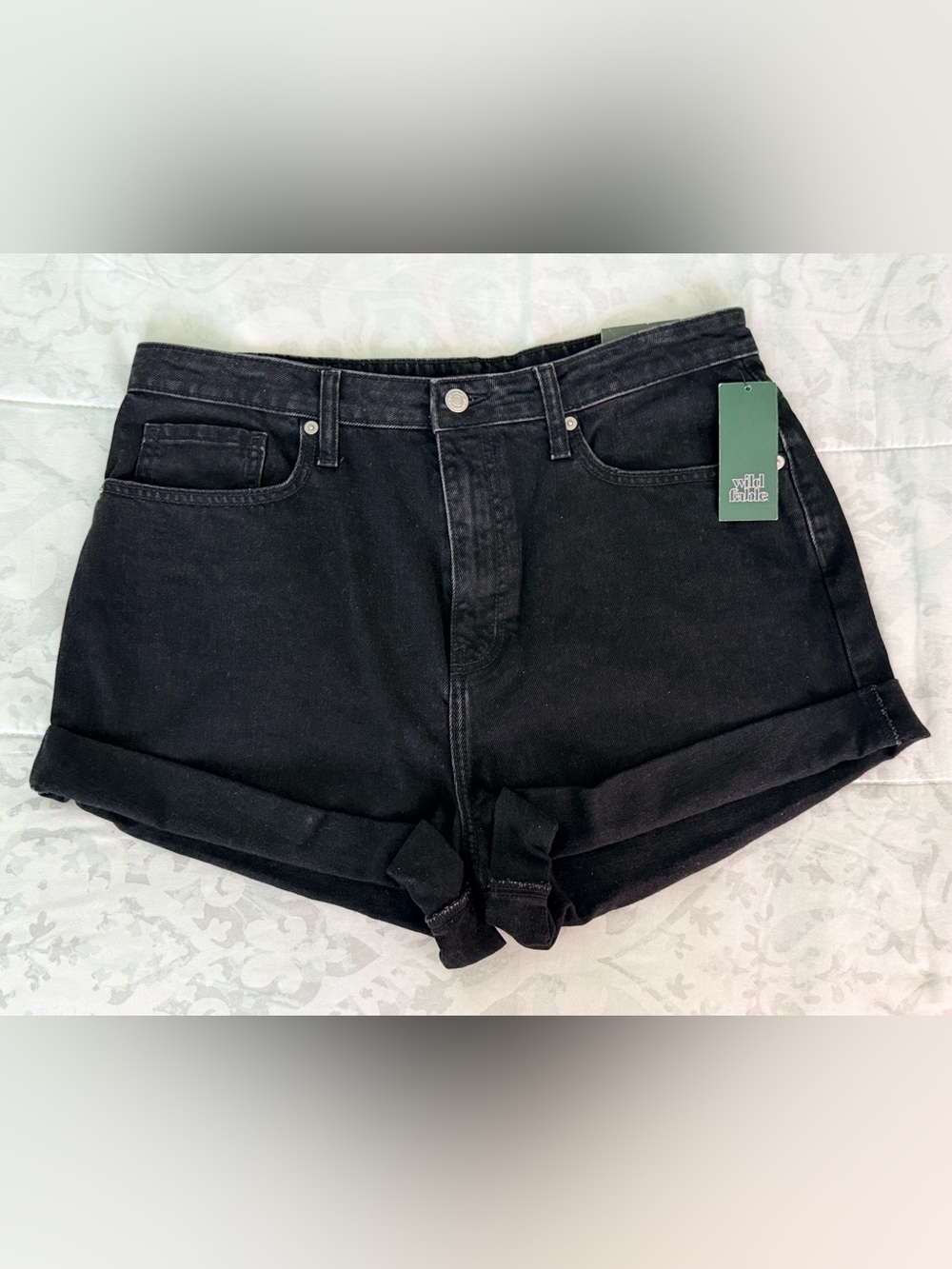 wild fable Black High-Rise Rolled Hem Denim Shorts